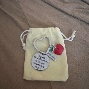 Silver Heart and Red Apple Keychain